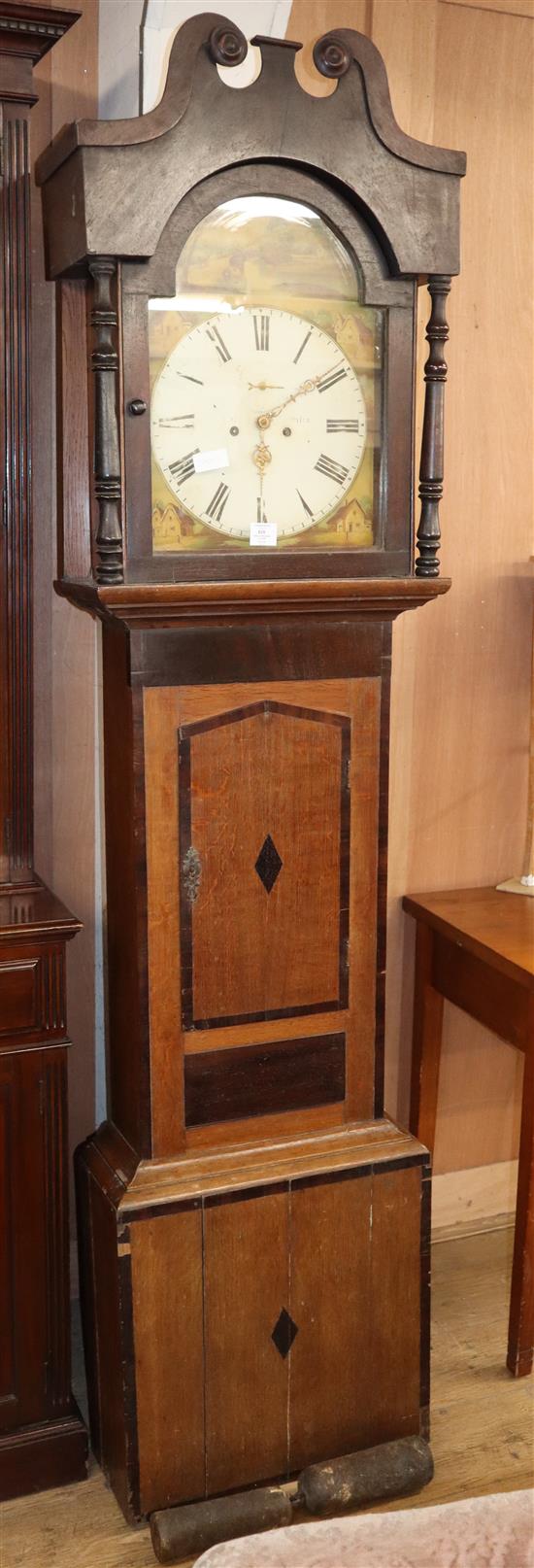 An early 19th century North Country oak longcase clock H.217cm